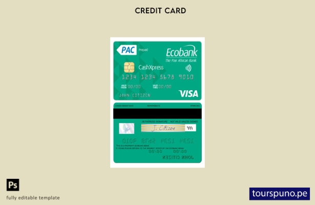 lista para imprimir plantilla de tarjeta visa cashxpress de Benin Ecobank